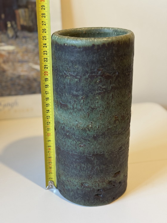 Image 1 of Vintage groene keramiek vaas - studio pottery