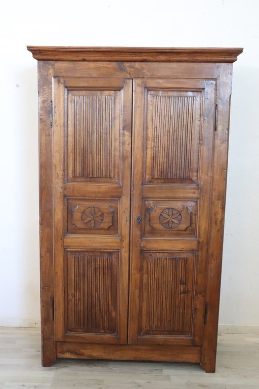 Antique Wardrobe in Solid Poplar Wood, Early 19th Century