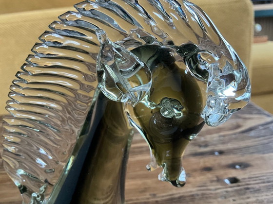 Image 1 of Murano glass reclining horse olive khaki