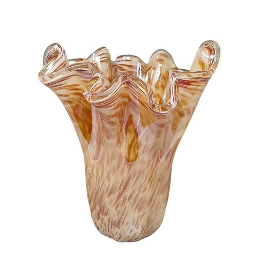1970s Exquisite Michielotto Murano Glass Draped Vase. Made in Italy
