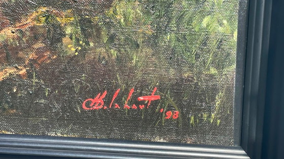 Image 1 of Dipinto di Camille Delahaut, 'Il pic-nic' Vintage