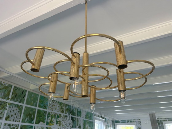 Image 1 of Lampadario in ottone di Gaetano Sciolari.