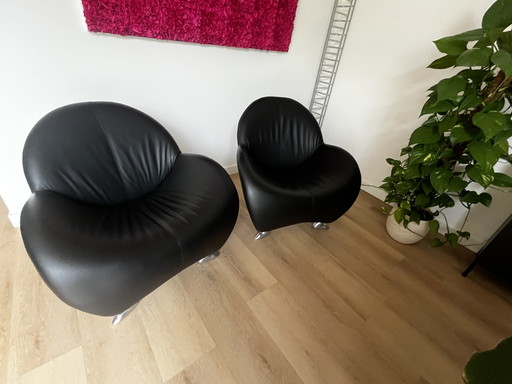 2 poltrone Leolux Papageno in pelle nera – fauteuils, Leather, Aluminium (photo 2 of 7)