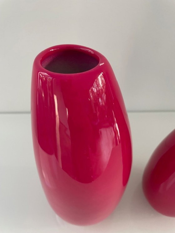 Image 1 of Set of 2 organic bright pink design vases