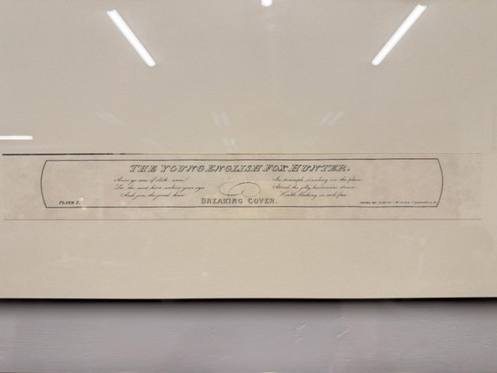 Classic English print Hunting Scene in walnut frame, Art, Glass, Paper, Brown (photo 2 of 5)