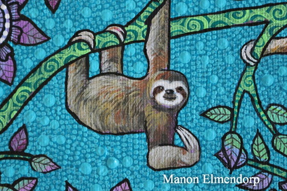 Image 1 of Unique Hand-Painted Sloth Painting New 20x20 cm