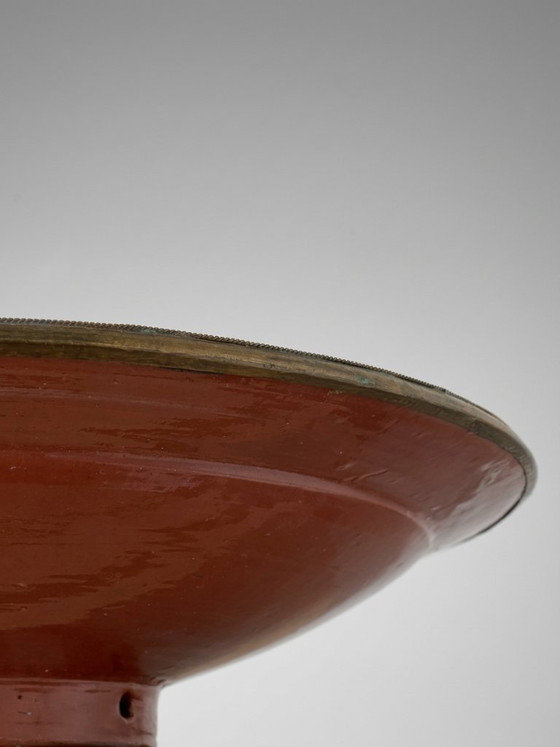 Grote Decoratieve Schaal van Gele Keramiek en Metaal – Marokkaanse Stijl – 41 cm – Beeldhouwkunst, Ceramic (photo 5 of 7)