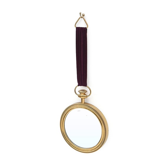 Image 1 of Specchio rotondo in ottone montato a parete, anni '50