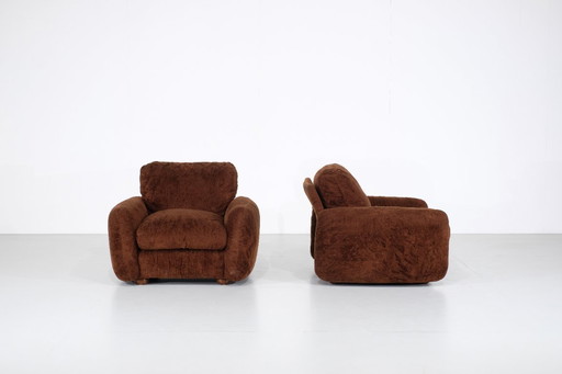 Paire de fauteuils en tissu marron, Italie - années 1970