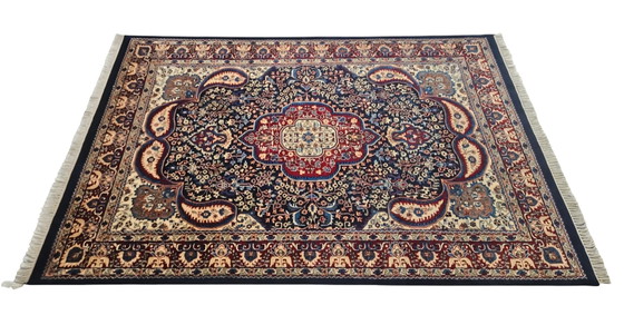 Image 1 of Tappeto orientale Kashmir in lana annodato a mano, medaglione blu, nuovo, 182x281 cm