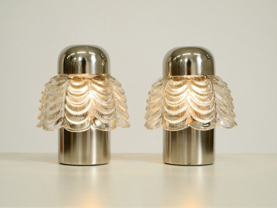 Image 1 of Dos lámparas de mesa grandes y raras de metal y vidrio de la década de 1960, fabricadas por VEB Narva Leuchtenbau.