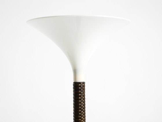 Image 1 of Stunningly beautiful XXL 1970s Pop Art Tulip floor lamp with a dark brown wicker frame and a plexiglass shade