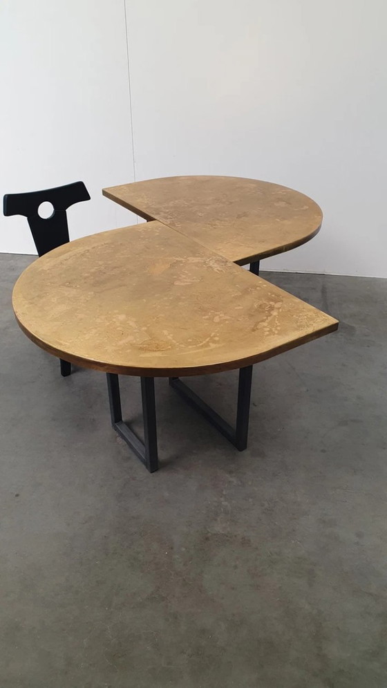 Image 1 of Large brass design table oval modular - raw steel wabi sabi