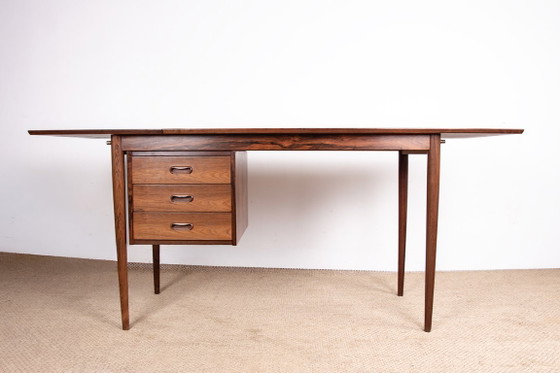 Image 1 of Scrivania allungabile danese in palissandro e ottone, modello OS 51, disegnata da Arne Vodder per Sibast nel 1960.