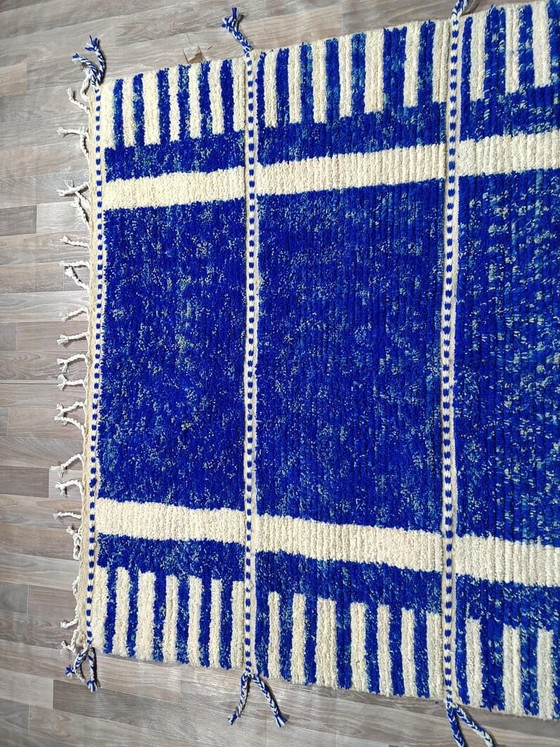 Tapis en laine nationale marocaine tissé a la main traditionnelle bleu taille 200/300 cm – Aime Té, Wool (photo 6 of 10)
