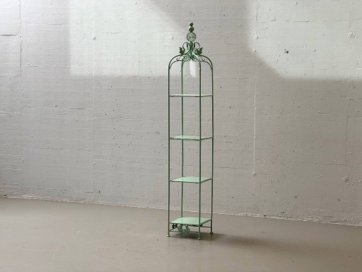 Étagère décorative vintage en métal vert pastel – Étagère filigrane avec ornements de feuilles