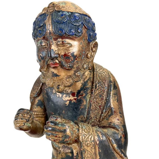 Arhat Statue, Gilded Dano Bronze, Himalayan – Buddhist Figure – Beeldhouwkunst (photo 14 of 16)