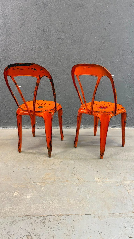 Image 1 of Set aus 2 industriellen Esszimmerstühlen aus Metall von Joseph Mathieu, lackierter Stahl, 1920er Jahre, Frankreich