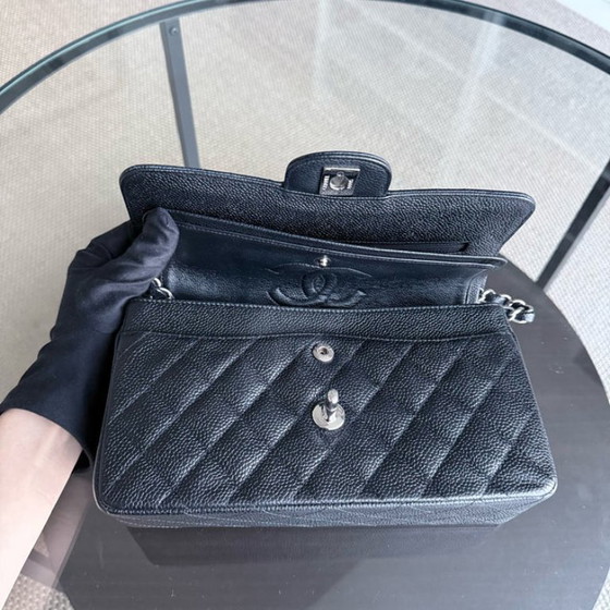 Image 1 of Chanel Classic Flap Small - Caviar 23CM Quilted Grained Calfskin Black Silver Hardware Series 12