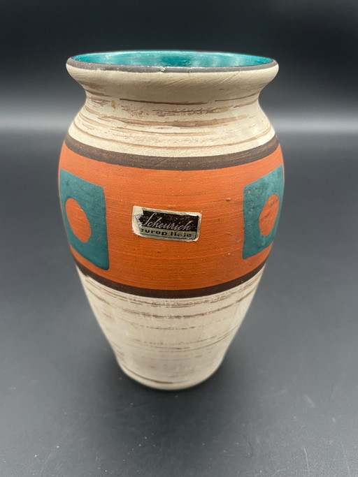 Scheurich Europ Linie 238/14 – Jarrón de cerámica vintage – Decoración geométrica – Años 60