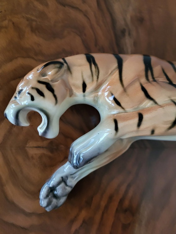 Image 1 of Tijger beeld wandecoratie keramiek, Cortendorf ceramic, Julius Griesbach S., West Germany, jaren 60