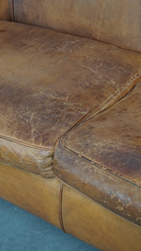 Image 1 of Vintage Sheepskin Leather 2-Seater Sofa in English Style