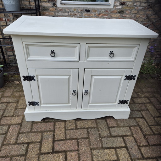 Landelijke witte commode kast met 2 lades en opbergruimte