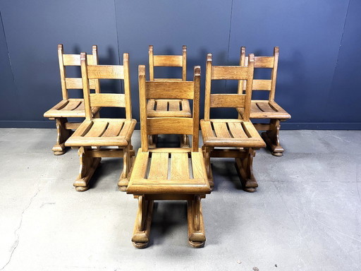 Esstischstühle aus massiver Eiche im Brutalismus, 1960er Jahre