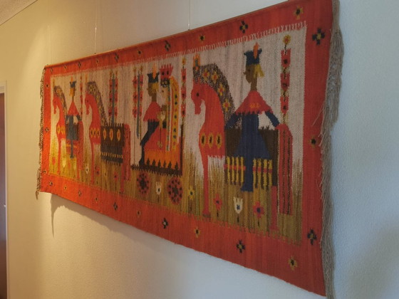 M. Domańska Kilim "Wesele" rouge et jaune, Tapis, Laine, Vintage (photo 4 sur 13)
