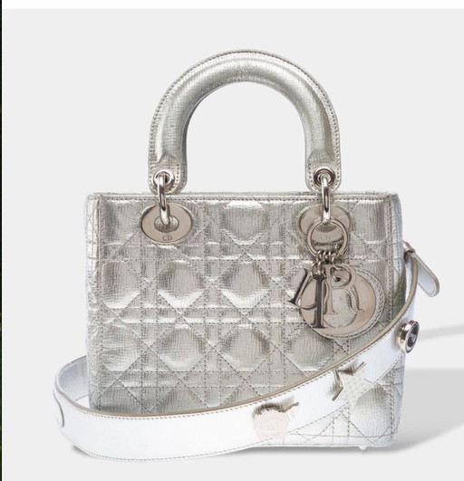Borsa DIOR Lady Dior in cuoio argentato - 103267