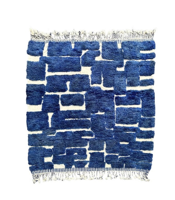Moroccan Blue Beni Mrirt Rug 160x190 cm - Handmade Wool Rug Blue Geometric Area Ru – Rugs & carpets (photo 9 of 9)