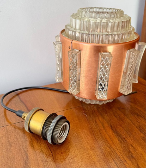 Image 1 of Lampada a sospensione vintage in rame e resina trasparente
