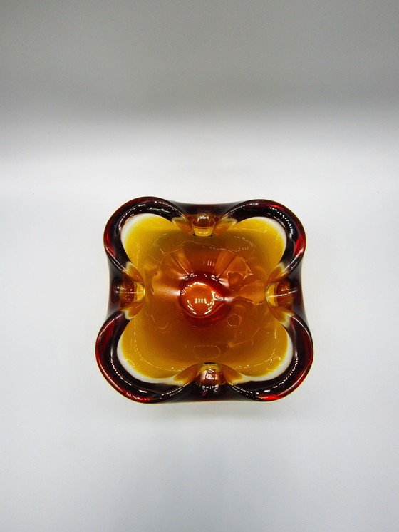 Image 1 of Vintage Murano-stijl Sommerso asbak – Amber/Bruin – Jaren '60