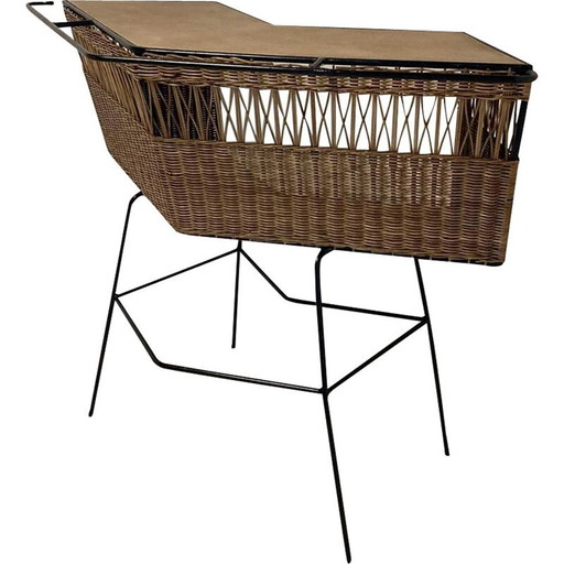 Barra vintage de ratán y hierro forjado, 1960