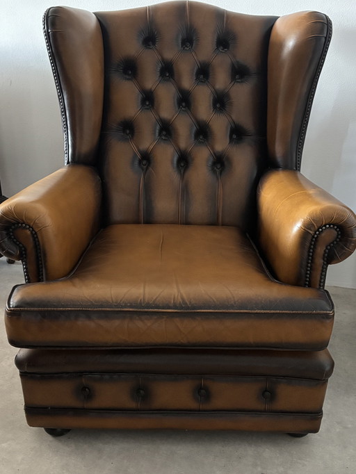 Originele leren oorfauteuil