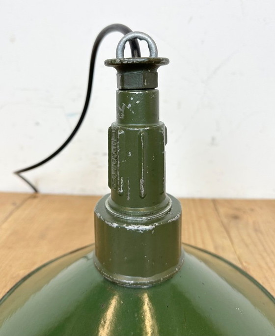 Image 1 of Industrial Green Enamel Military Pendant Lamp with Cast Aluminium Top, 1960s