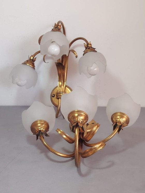 Image 1 of Vintage wandlamp (met wandarm) in Italiaanse Florentijnse stijl, gemaakt van smeedijzer.