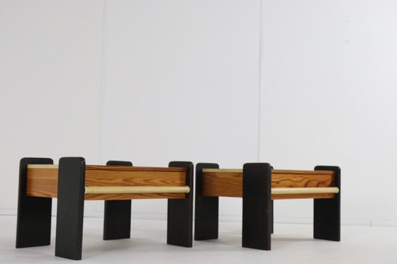 Image 1 of Set of 2 pine bedside tables vintage brutalist