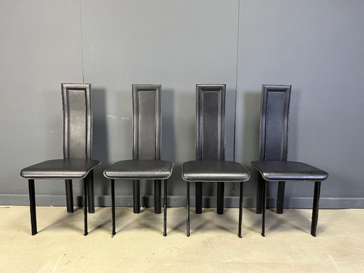 Vintage-Esszimmerstühle aus schwarzem Leder, 4er-Set, 1980er
