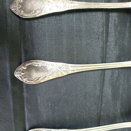 Image 1 of Casete antiguo de 12 cucharas de postre – Métal Blanc Alliages – P. Monnin Arras