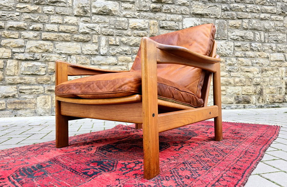 Image 1 of Poltrona vintage in pelle stile anni '60-'70, metà secolo.