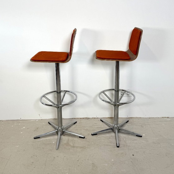 Image 1 of Vintage bar stools, chrome with wooden seat