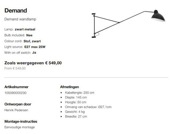 Image 1 of Lámpara de pared Demand de BoConcept