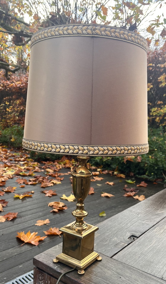 Image 1 of messing tafellamp dubbele lamp met trekkoord 