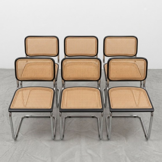 Image 1 of Set di 6 sedie Cesca B32 nere di Marcel Breuer, Italia, anni '80