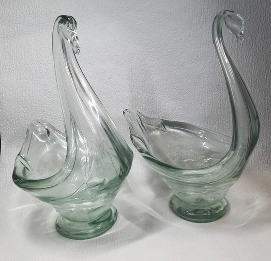 Image 1 of (W018) PAIR of large Chribská swan bowls – Josef Hospodka – 31 and 32 cm – ca. 1965