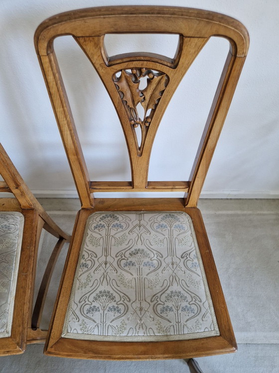 4 Jugendstil Stühle mit floralem Bezug – Esszimmerstühle, Holz (photo 7 of 9)