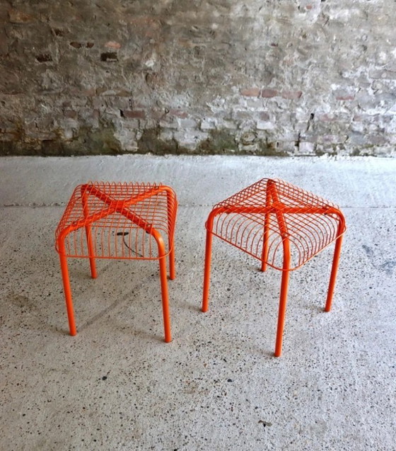 Image 1 of 2x Vintage Västerön IKEA Oranje Draadkruk by Inma Bermúdez en Francis Cayouotte, 1990s