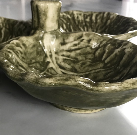 Image 1 of Barbotine dish, Cabbage, Portugal vintage