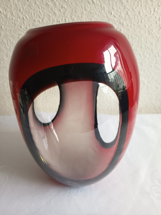 Murano Glas Vase – Handgefertigt, Rot Mit Modernem Design – Dekorative Objekte (photo 4 of 9)